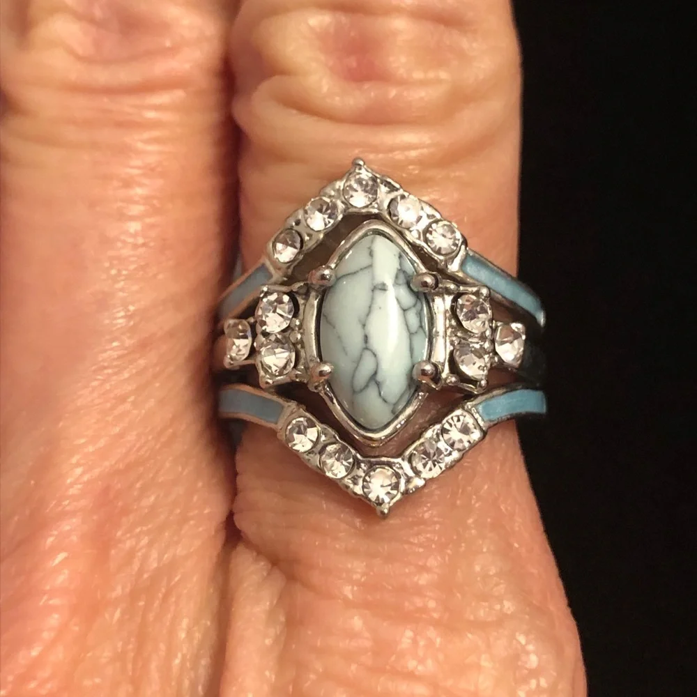 Elegant Silver and Light Blue Faux Turquoise Stone Ring